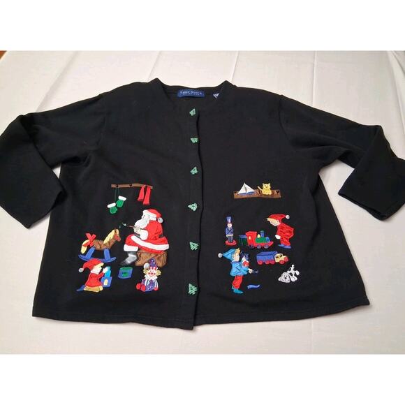 Karen Scott 1x Black Christmas Embroidered Embellished Tree Buttons Cardigan - Picture 1 of 12